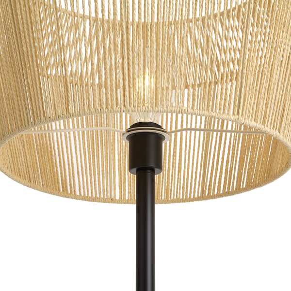 Lampa podłogowa czarna z beżowym abażurem z papierowego sznurka 50/50/30 - Simplo