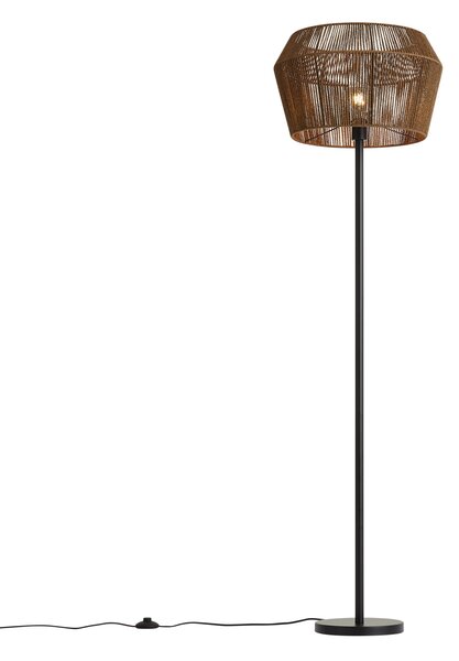 Lampa podłogowa czarna z brązowym abażurem z papierowego sznurka 50/50/30 - Simplo