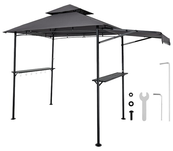 SucceBuy Altana grillowa, 2430 x 1500 x 500 mm, zadaszenie do grilla ogrodowego, 2-stopniowa osona BBQ Gazebo, altana ogrodowa z podwójnym dachem i dodatkow markiz, odpowiednia na taras, podwórko i ogród