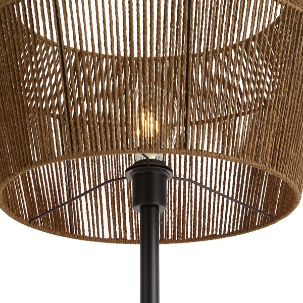 Lampa podłogowa czarna z brązowym abażurem z papierowego sznurka 50/50/30 - Simplo