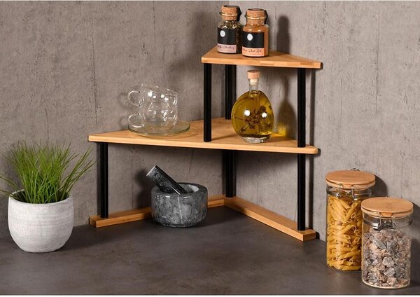 Narożnik kuchenny półka narożna bambus - 2 poziomy - 52 x 39 x 29,5 cm - Naturalny i czarny