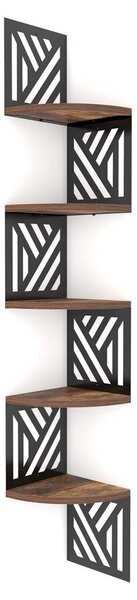 Półka narożna drewniana pięciopoziomowa - Wisząca półka narożna na książki - Geometryczne kształty - 19,5 x 19,5 x 1,5 cm