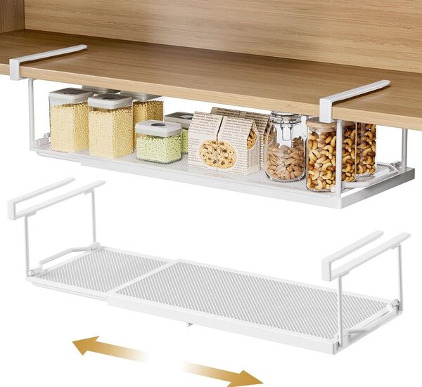 Kosz wiszący metalowy - Regulowany 38,5 do 70,5 cm - Pod półkę - Biały - Zestaw 2 szt