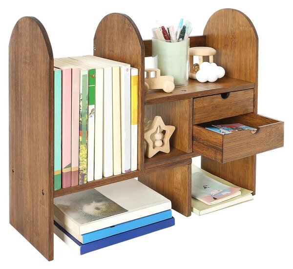 Organizer na biurko bambusowy - Regulowany - 33 do 59 cm - Z dwiema szufladami - Naturalny bambus