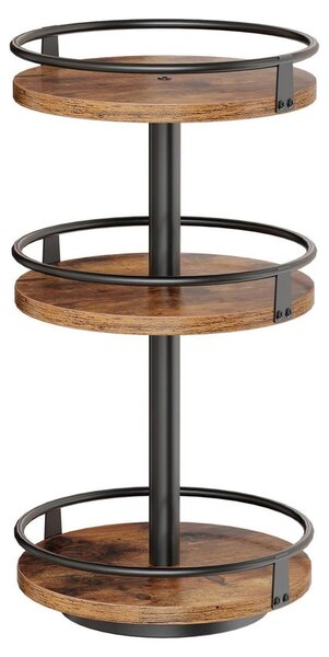 Obrotowy stojak na przyprawy Stojak kuchenny - 3 poziomy - 24,9 x 24,9 x 48 cm - Brązowy - Z metalową barierką - Na blat i stół