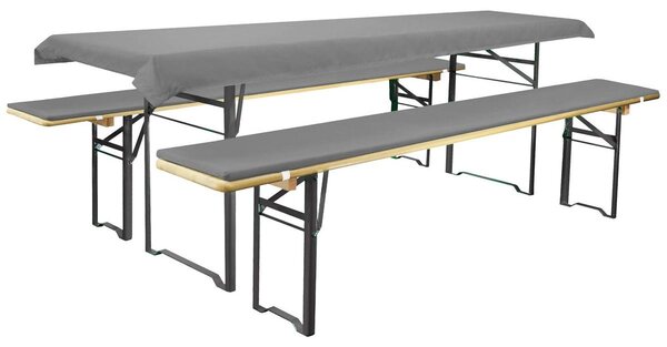 Pokrowiec na ławkę - Komplet 3 części - Obrus 240 x 90 cm - Poduszki 220 x 25 cm - Szary