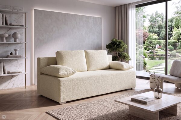 Kanapa sofa rozkładana z funkcją spania Lunera 2 boucle baranek Kremowa
