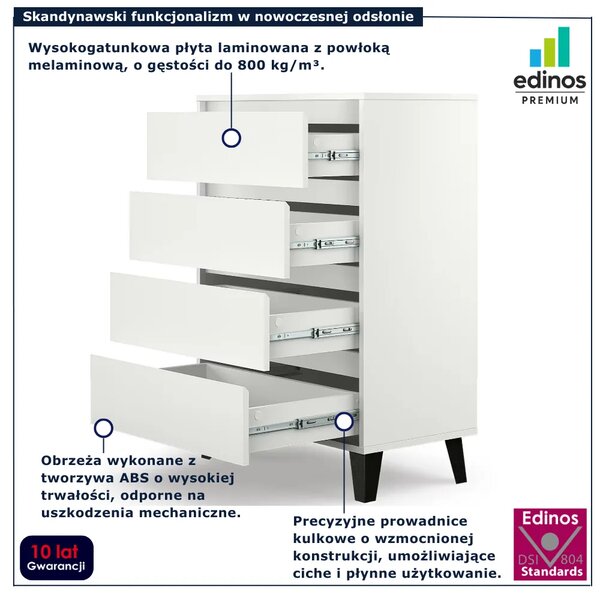 Biała komoda na nóżkach z 4 szufladami E5-W12