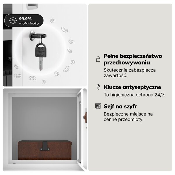 Biurowa szafa metalowa z sejfem biała, 900x1850x400 mm: FILIP II