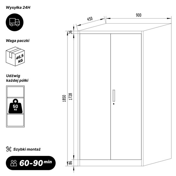 Szafa metalowa wielofunkcyjna antracytowa/orzech, 900x1850x450 mm: DAWID Eco Design