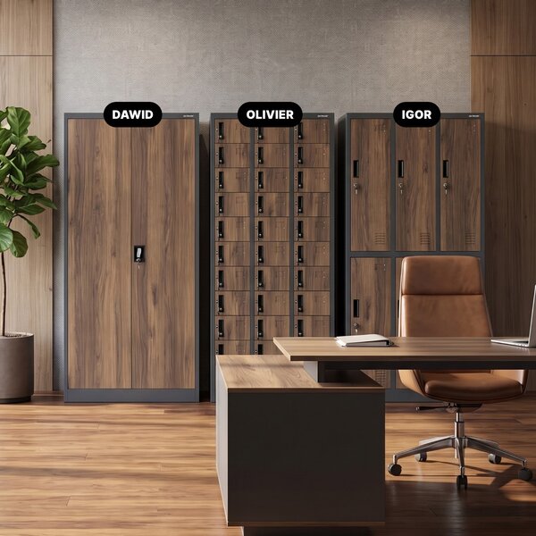 Szafa metalowa wielofunkcyjna antracytowa/orzech, 900x1850x450 mm: DAWID Eco Design