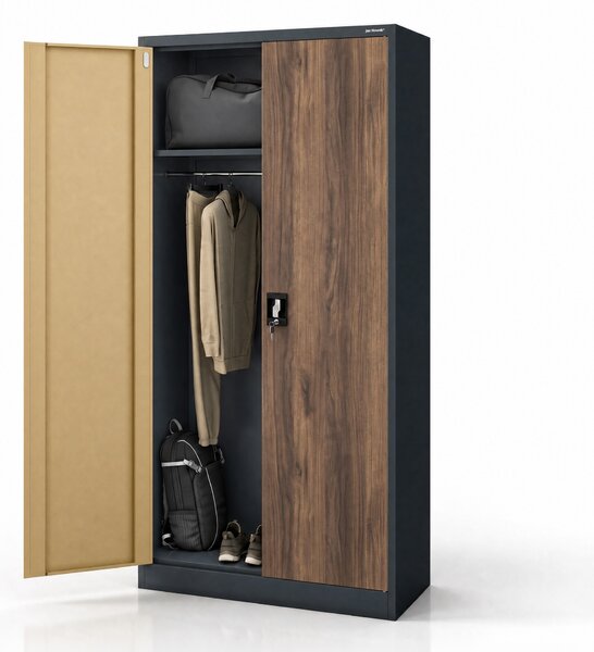 Szafa metalowa wielofunkcyjna antracytowa/orzech, 900x1850x450 mm: DAWID Eco Design