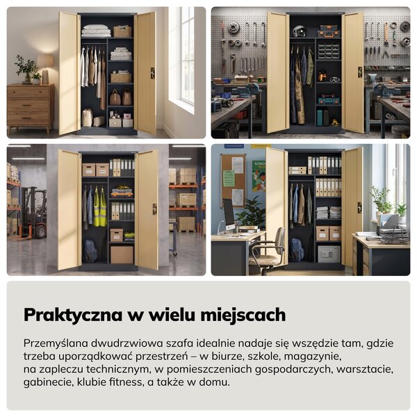 Szafa metalowa wielofunkcyjna antracytowa/orzech, 900x1850x450 mm: DAWID Eco Design