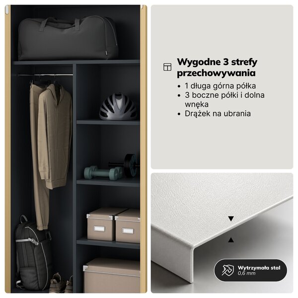 Szafa metalowa wielofunkcyjna antracytowa/orzech, 900x1850x450 mm: DAWID Eco Design