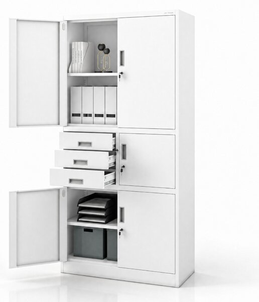 Biurowa szafa metalowa z sejfem biała, 900x1850x400 mm: FILIP II
