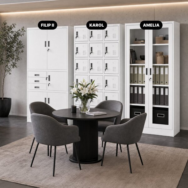 Biurowa szafa metalowa z sejfem biała, 900x1850x400 mm: FILIP II