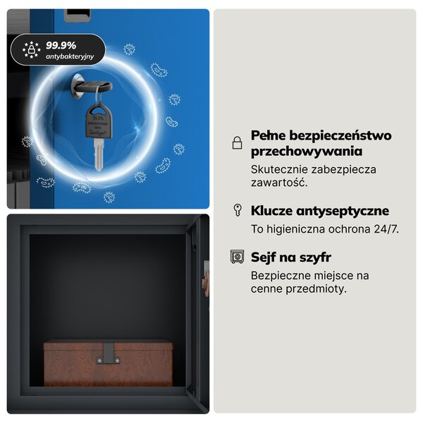 Biurowa szafa metalowa z sejfem antracytowo-niebieska, 900x1850x400 mm: FILIP II