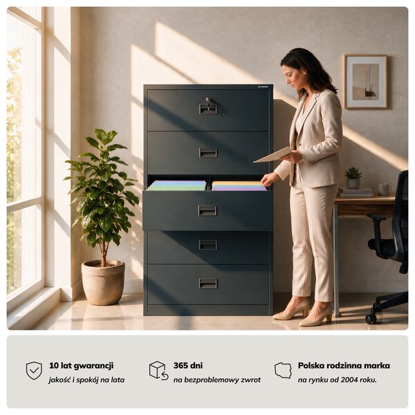 Szafa kartotekowa metalowa z 5 szufladami antracytowa, 900x1620x600 mm: SARA XL V5