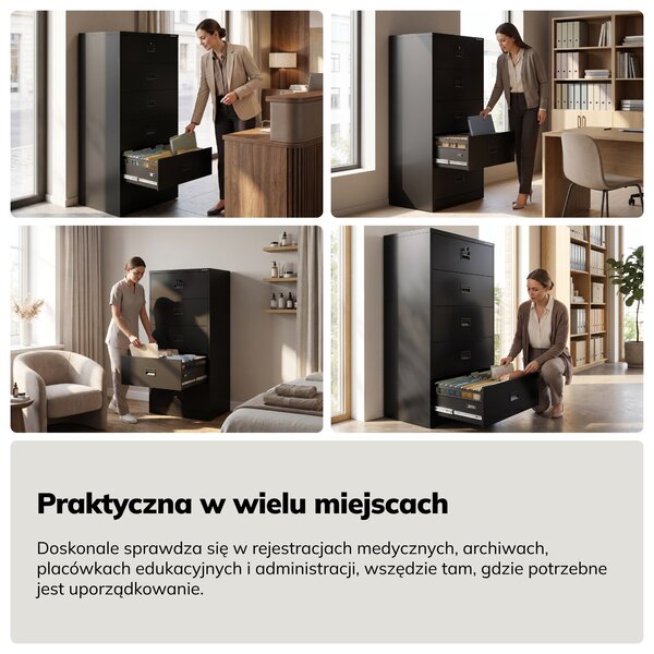 Szafa kartotekowa metalowa z 5 szufladami czarna, 900x1620x600 mm: SARA XL V5