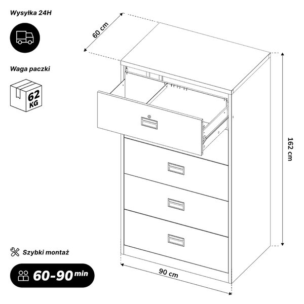 Szafa kartotekowa metalowa z 5 szufladami antracytowa, 900x1620x600 mm: SARA XL V5