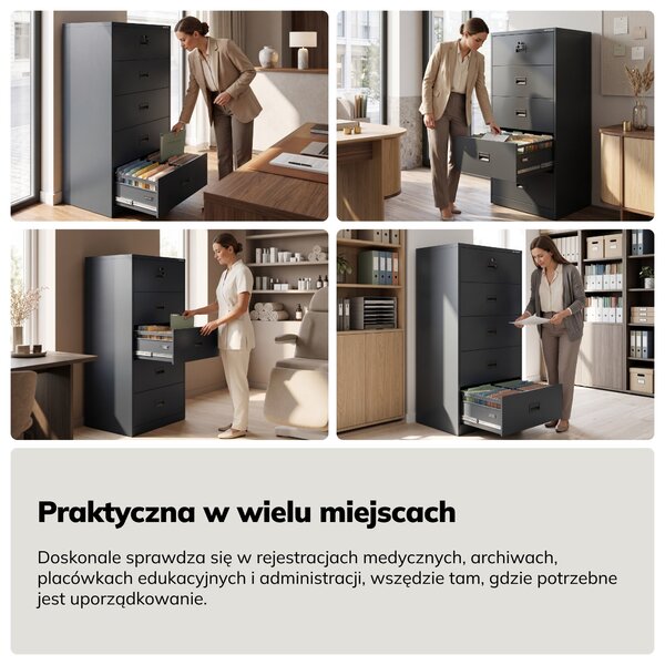 Szafa kartotekowa metalowa z 5 szufladami antracytowa, 900x1620x600 mm: SARA XL V5