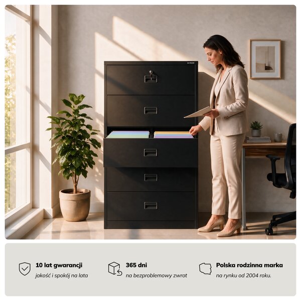Szafa kartotekowa metalowa z 5 szufladami czarna, 900x1620x600 mm: SARA XL V5