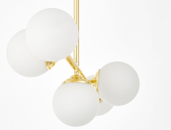 LAMPA WISZĄCA SUFITOWA PLAFON NOWOCZESNA ZŁOTO KLASYCZNE BIAŁE KULE FINO 5 LED