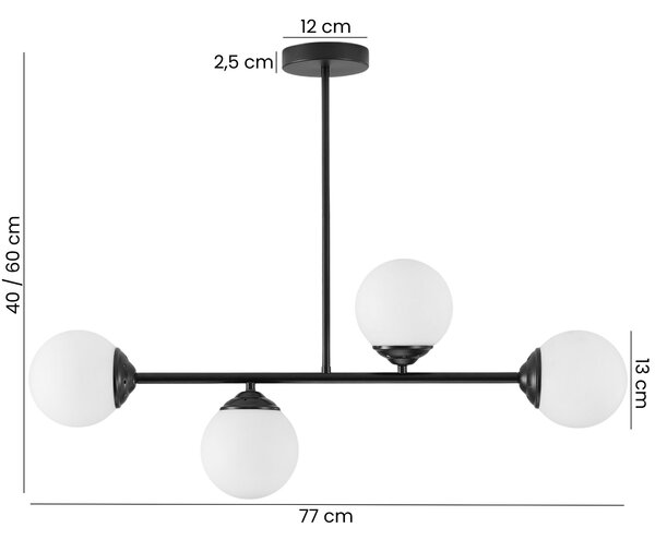 LAMPA WISZĄCA SUFITOWA PLAFON NOWOCZESNA CZARNA BIAŁE KULE FINO 4 LED