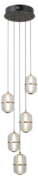ALANI czarno-złota lampa wisząca klosze szkło siatkowane LED 5x6W 3000K PND-34375-5-BK