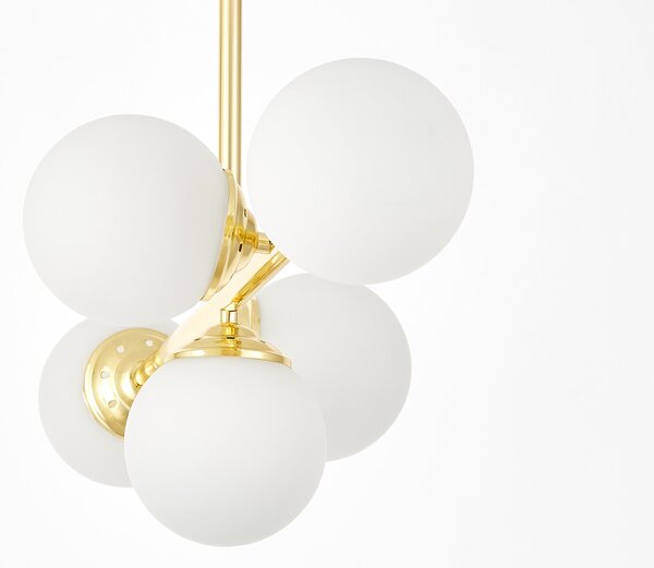 LAMPA WISZĄCA SUFITOWA PLAFON NOWOCZESNA ZŁOTO KLASYCZNE BIAŁE KULE FINO 5 LED