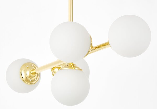 LAMPA WISZĄCA SUFITOWA PLAFON NOWOCZESNA ZŁOTO KLASYCZNE BIAŁE KULE FINO 5 LED