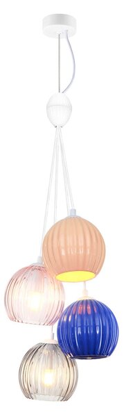 CASES lampa wisząca kolorowe klosze szklane i ceramiczne w kiści 4xE14 wykończenie białe PND-94794-4A-MLTI