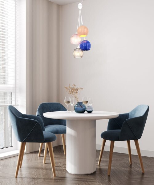 CASES lampa wisząca kolorowe klosze szklane i ceramiczne w kiści 4xE14 wykończenie białe PND-94794-4A-MLTI