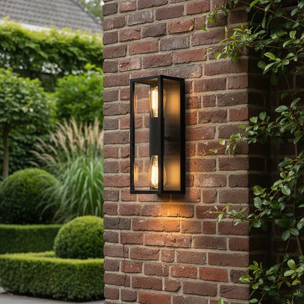 Industrialna lampa ścienna czarna 38 cm 2-światłowa IP44 - Charlois