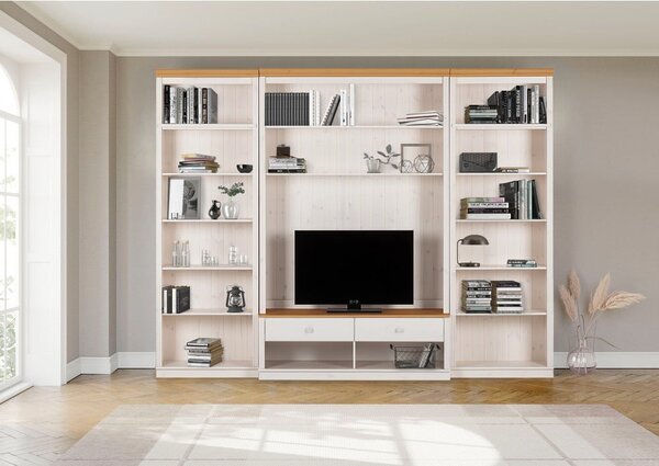 Biały zestaw pod TV z litego drewna sosnowego 288x223 cm Anita – Støraa