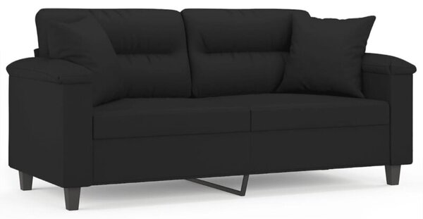 Sofa 2-osobowa z poduszkami, czarna, 140 cm, mikrofibra