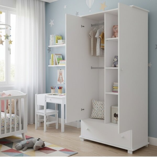 Biała szafa domek HOUSE z uchwytami do wyboru – idealna do pokoju dziecka