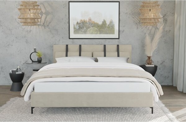 Beżowe tapicerowane łóżko dwuosobowe ze stelażem 140x200 cm Tulsa – Ropez