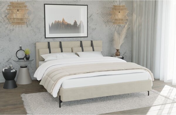 Beżowe tapicerowane łóżko dwuosobowe ze stelażem 140x200 cm Tulsa – Ropez