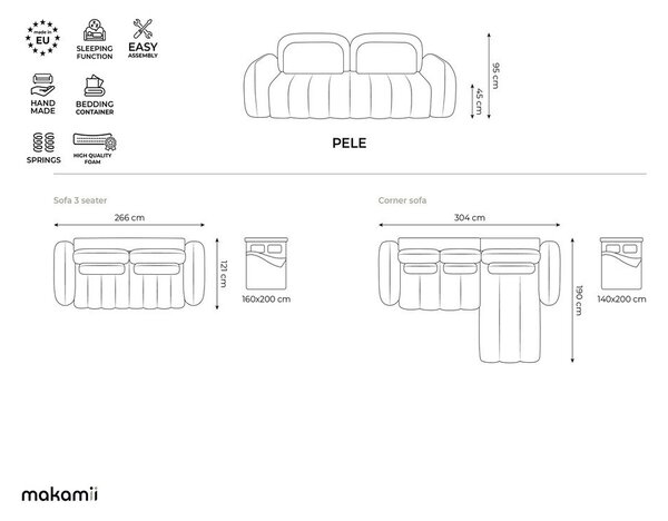Rozkładana sofa z materiału bouclé ze schowkiem w kolorze terakoty 266 cm Pele – Makamii