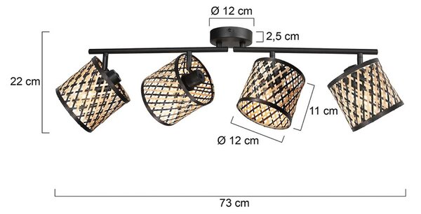 Mexlite Lampa sufitowa Sumba, możliwość ściemniania, czarny, salon / jadalnia, bambus
