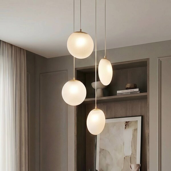 Lampa wisząca szklana Lunelle Lucande, możliwość ściemniania, salon / jadalnia, szkło, nowoczesny