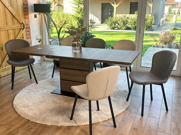 FIORA Jasnoszare Taupe (tkanina Basel 34) - NOWOCZESNE KRZESŁO TAPICEROWANE DO SALONU/JADALNI LOFT