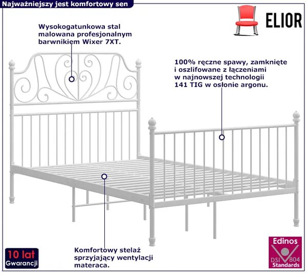 Białe industrialne łóżko metalowe 120x200 cm N0-B92