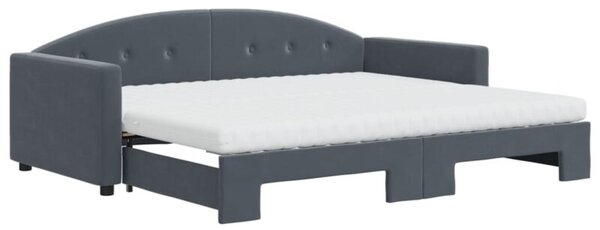 Sofa rozsuwana z materacami, ciemnoszara, 90x190 cm, aksamit