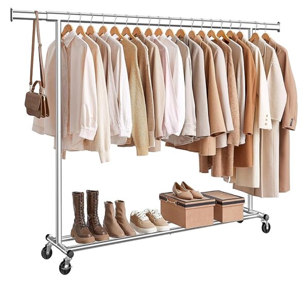Wieszak na ubrania DOLLY na kółkach, max. 150 kg, 45x160-200x161,5cm, srebrny SongmicsHome