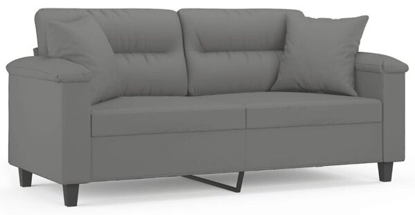 Sofa 2-osobowa z poduszkami, ciemnoszara, 140 cm, mikrofibra