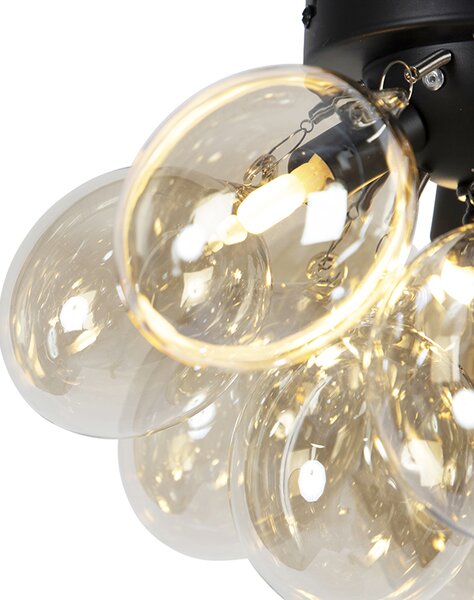 Inteligentna Lampa Sufitowa Czarna z Bursztynowym Szkłem 3-Światła z 3 Żarówkami Wifi G9 - Uvas Oswietlenie wewnetrzne