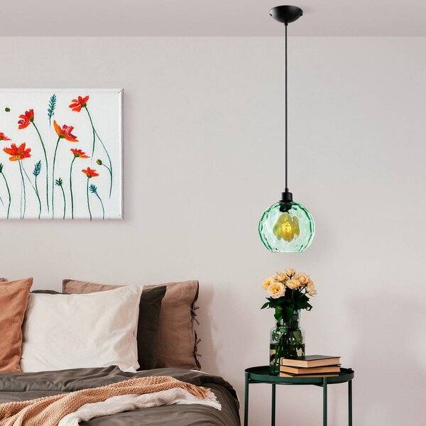 Lampa wisząca szklana Benek Opviq, możliwość ściemniania, zielony, salon / jadalnia, szkło, młodzieżowy