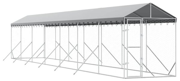 Kojec dla psa, z dachem, srebrny, 2x14x2,5m, stal galwanizowana